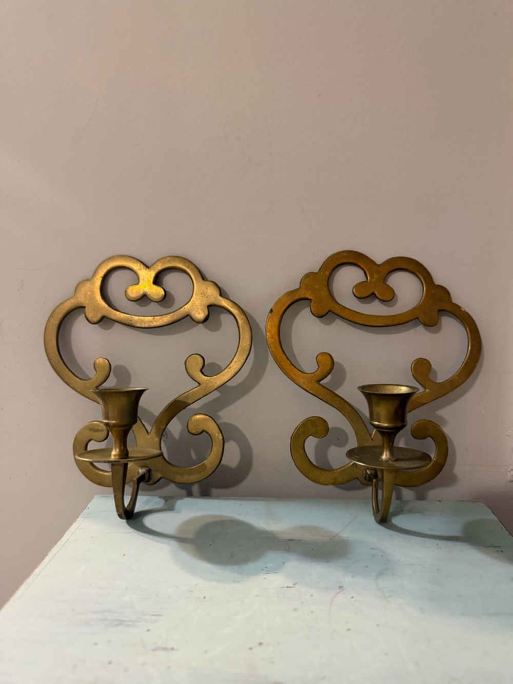 Vintage Brass Wall Candle Sconces - Pair